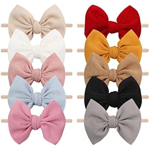 YanJie Baby Girls Nylon Headbands Newborn Tied Bows Handmade Hair Bows Hairbands Hair Accessories for Newborn Infant Toddlers Kids(4.5 bow 10 pcs)