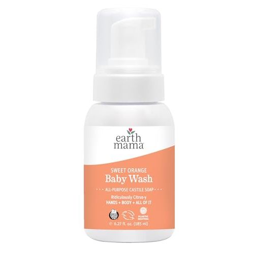 Earth Mama Sweet Orange Baby Liquid Wash Foaming Hand Soap, Organic All Purpose Body Wash for Sensitive Skin, Castile Soap with Coconut Oil, Shea Butter, Calendula, & Aloe, (Packaging May Vary)