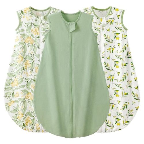 Duomiaomiao 3 Pack Baby Sleep Sack 100% Organic Cotton Lightweight Breathable Comfy Toddler Sleeping Sack (0.5tog Green Leaves, Large)