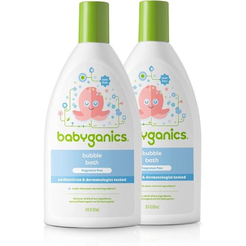 Babyganics Bubble Bath, Non-Allergenic, Gently Cleanses, Fragrance Free, 20 Fl Oz (Pack of 2), Packaging May Vary