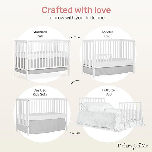 Synergy 5-In-1 Convertible Crib In White, made of New Zealand Pine wood, JPMA & Greenguard Gold Certified, features 3 mattress height settings