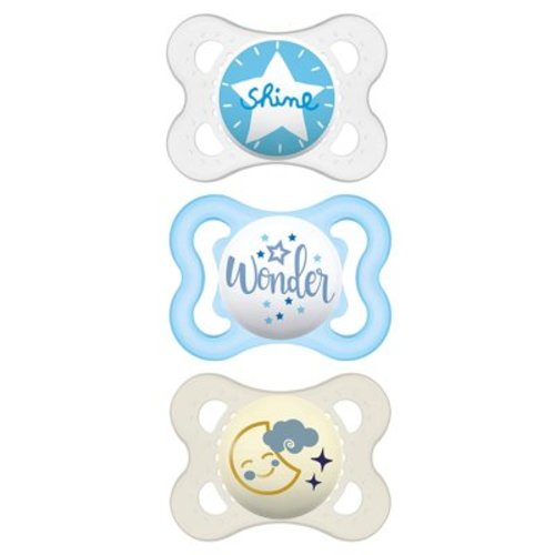 MAM Variety Pack Baby Pacifier, Includes 3 Types of Pacifiers, Nipple Shape Helps Promote Healthy Oral Development, 0-6 Months, Boy, 3 Count (Pack of 1) Boy 3 Count (Pack of 1)