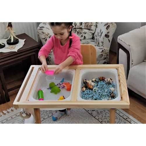 Montessori Activity Sensory Table - Christmas Gift Baby, Toddler and Kids, Wooden Playroom Water Sand Table and Chair, Art Paper Holder