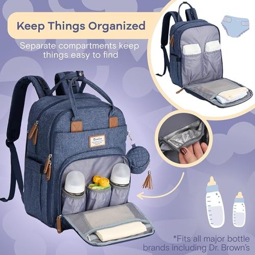 RUVALINO Diaper Bag Backpack, Neutral All-in-One Baby Bag for Boy and Girl, Large Travel Backpack with Portable Changing Pad&Pacifier Case, Denim Blue
