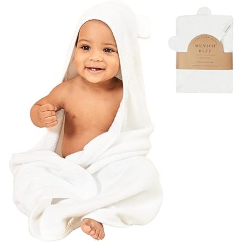 Baby Bath Hooded Towel for Boys and Girls - Soft and Cozy Baby Towel with Cute Bear Ears for Newborn, Infant and Toddler - White, 600 GSM, 35 x 35