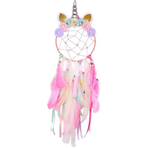 QtGirl Dream Catchers for Kids Unicorn Wall Decor for Girls Bedroom Flower Feather Wall Hanging Decoration