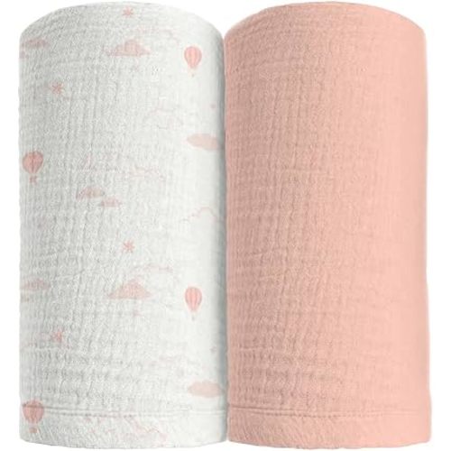 Ultra Soft 100% Cotton Swaddles for Newborns, 2-Pack - Muslin Swaddle Blankets - 47x47 Baby Receiving Blanket - Perfect