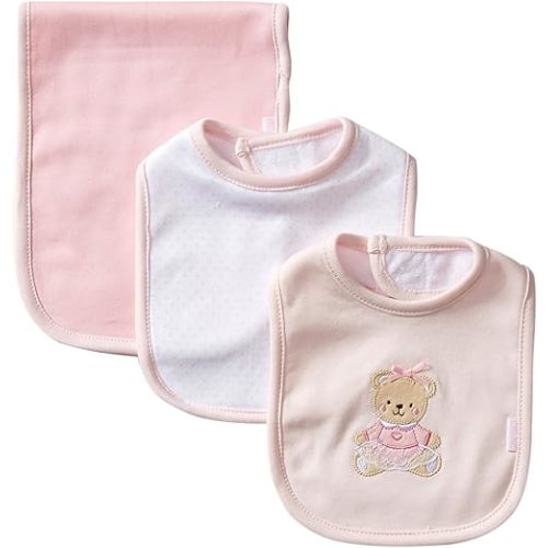 Little Me Baby Boys and Girls 100% Cotton 3-Piece Bib and Burp Sets, 2 Bibs and 1 Burp Cloth