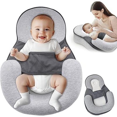 Baby Wedge Pillow for Newborn, Baby Lounger Pillow for Infant Support Acid Reflux Breastfeeding Pillow, Baby Feeding Support Pillow for Adjustable Safety Strap, Bottle Feeding