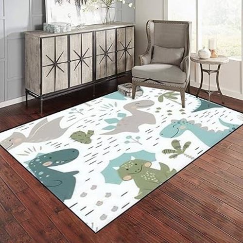 Dinosaur Baby boy Seamless Sweet Dino Palm Cactus Scandinavian Cute Area Rug Outdoor Patio Rug Play Mat Modern Floor Carpet Non-Slip Home Decor Living Room Kids Bedroom Nursery, 3x5 ft