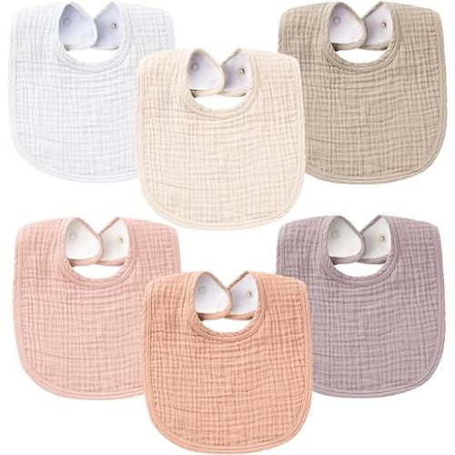 Konssy Muslin Baby Bibs for Boys Girls 6 Pack, 100% Cotton Baby Bib for Drooling and Teething, Absorbent Bandana Bibs