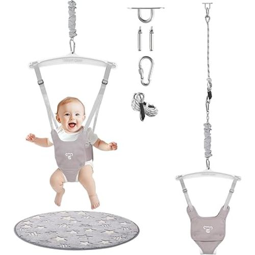 Baby Jumper with a Ceiling Hook for Infant & Toddlers, Baby Door Jumper with Adjustable Chain, Protable Jumpers and Bouncers for Indoor/Outdoor, Baby Doorway Jumper with Soft Rug
