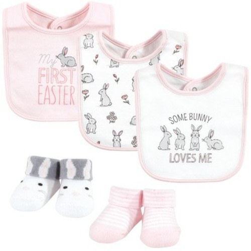 Hudson Baby Infant Girl Cotton Bib And Sock Set, Some Bunny, 0-9 Months