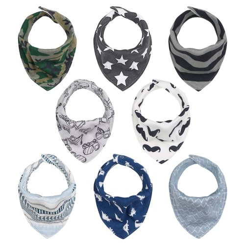 The Peanutshell Cotton Bandana Drool Bibs for Newborns to Toddlers, 8pk Boys