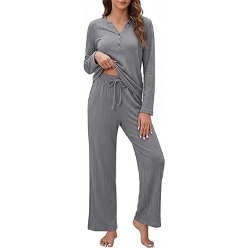 OUGES 100% Cotton Womens Maternity Nursing Pajamas Sets 2 Piece Pregnancy Delivery Postpartum Lounge Pjs with Pockets
