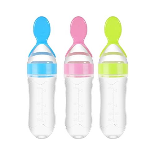3 Pack Baby Food Feeder, 3 Oz Silicone Baby Feeder, 3 Colors Baby Food Dispensing Spoon, Baby Food Squeeze Spoon for Boys Girl Kids Toddlers