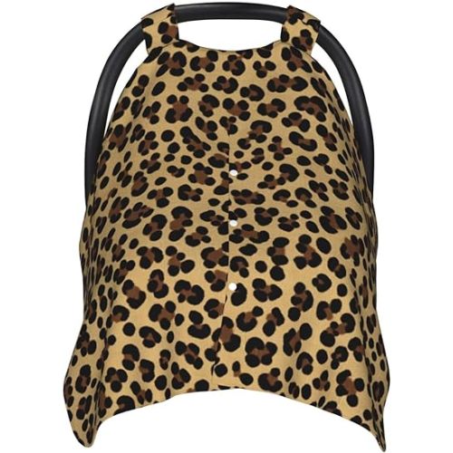 KiuLoam Animal Leopard Cheetah Print Baby Car Seat Canopy, Nursing Cover Breastfeeding Scarf, Stretchy Soft Breathable Infant Carseat Cover for Babies Boys Girls