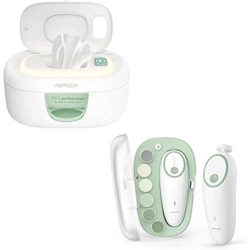 Momcozy Baby Nail File Electric, Gentle Baby Nail Trimmer Electric Rechargable & Momcozy Baby Wipe Warmer, Innovative Spring Design, Large Capacity Wipes Dispenser