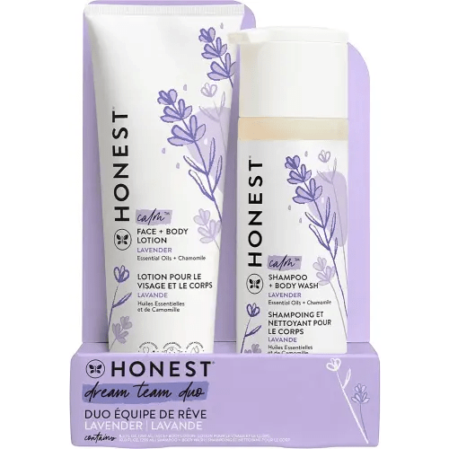The Honest Company 2-in-1 Cleansing Shampoo + Body Wash and Face + Body Lotion Bundle | Gentle for Baby | Naturally Derived | Lavender Calm, 18.5 fl oz