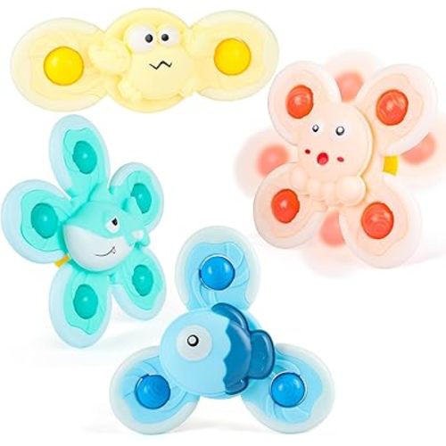 4 PCS Suction Cup Spinners Toys for Baby,Spinning Toy for Baby 3+Months Toddlers Sensory Activity Fidget Bath Toy Educational Learning Gifts Toddlers 1-3