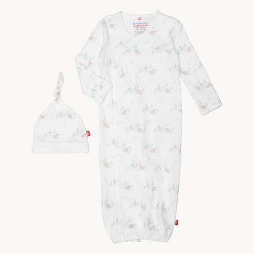 Magnetic Me babe in the woods organic cotton magnetic cozy sleeper gown + hat set