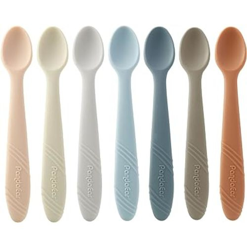 PandaEar 7 Pack Silicone Baby Feeding Spoons, First Stage Training Spoon Infant Utensils Feeding Supplies, BPA Free Gum-Friendly Soft Tip Baby Led Weaning Spoon