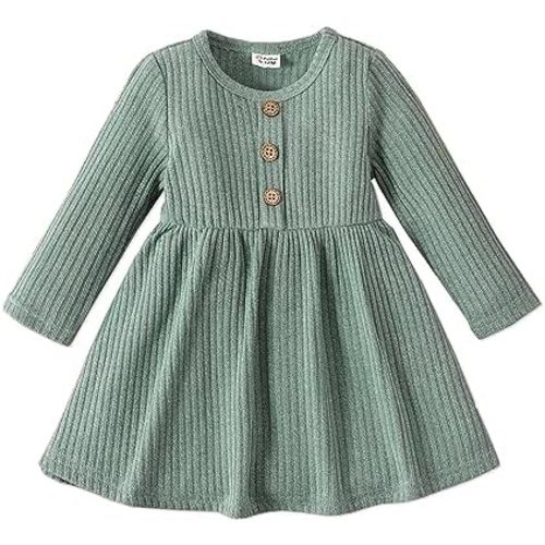 PATPAT Baby Toddler Girl Dresses Infant Sleeveless Summer Tank Dress Sundress Long Sleeve Fall Dress Rib Knit with Headband