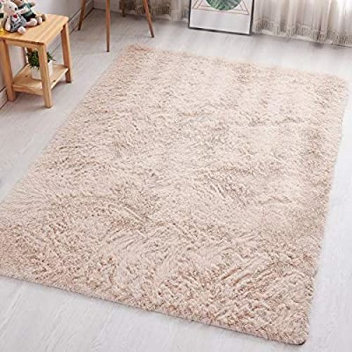 PAGISOFE Fluffy Hairy High Pile Furry Area Rugs Shag Throw Faux Fur Rug Carpet for Living Room Bedside Runner Decorations Modern Decor for Home Accents Decor for Kids Bedroom Footcloth 4x5 (Beige) - 4' x 5.3'