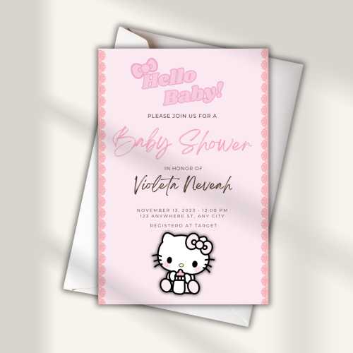 Kitty Baby Shower Invitation Editable Digital, Baby Shower Invitation, Kitty Invitation, Hello Baby Girl, Instant Download