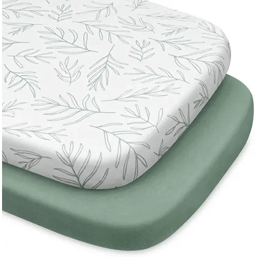 Babebay Bassinet Sheet Fitted for Baby Boy and Girl, Jersey Knit Cotton for Natural Comfort Fitted for Oval, Hourglass and Rectangular Mattress, Soft and Safe, 2 Pack (Sage Green)