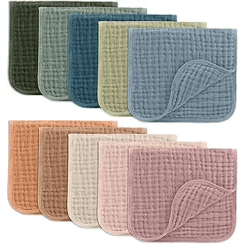 Comfy Cubs Muslin Burp Cloths Large 100% Cotton Hand Washcloths for Babies, Baby Essentials 6 Layers Extra Absorbent and Soft Boys & Girls Baby Bibs & Burp Cloths Set (Multicolor, 10-Pack, 20" X10") - 10-Pack 20"X10"