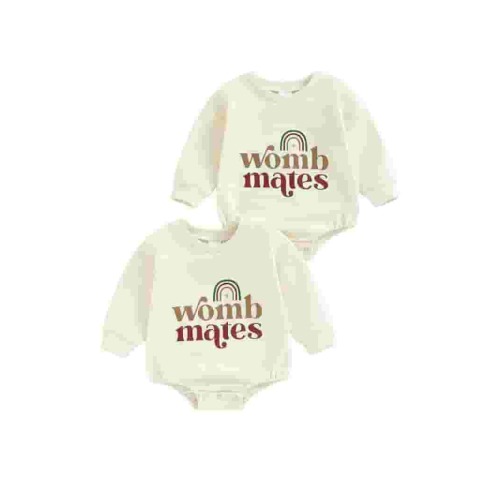 Qtinghua Newborn Baby Twins Matching Outfits Baby Girl Boy Letter Bubble Romper Long Sleeve T-Shirt Bodysuit Fall Clothes