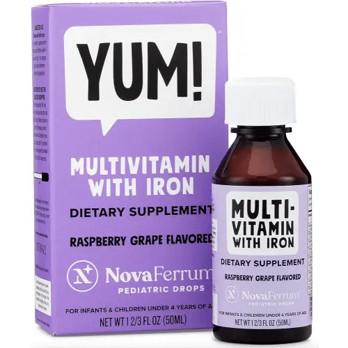 NovaFerrum Yum | Multivitamin with Iron for Infants, Toddlers & Kids | Immune Support | Ages 4 & Under | Gluten Free Certified | Sugar Free | Raspberry Grape | 50 Servings