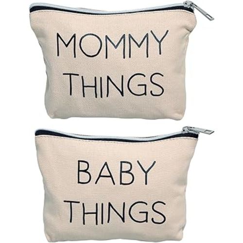 Pearhead Mommy and Baby Canvas Pouch Set, Gift For New Moms, Matching Travel Cases for New Mothers and Expecting Moms, Minimalist Cosmetic and Accessory Bag, Set of 2