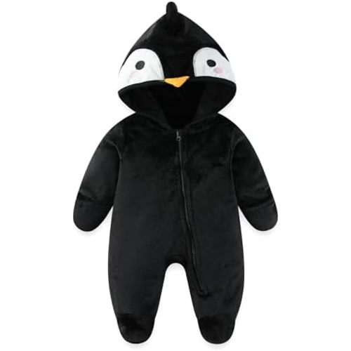 JiAmy Baby Snowsuit Baby Bear Hooded Onesie With Fold-Over Newborn Animals Fleece Outifts Thin Fall Winter Outfits