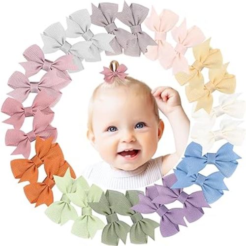 24PCS 2inch Hair Clips, Oaoleer Girls' Fully Lined Tiny Bows Alligator Clips for Infants Toddlers (12 Colors, Style D)