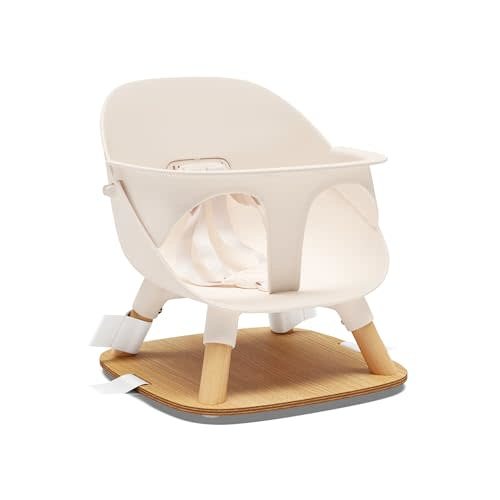 Lalo The Booster Seat for Babies & Toddlers, Children's Booster Seat, Easy to Clean Five-Point Safety Harness & Durable Non-Toxic Plastic Seat & Belly Bar - Grapefruit