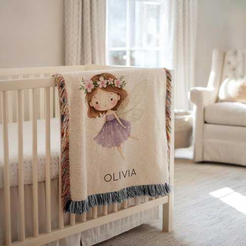 Personalized Fairy Baby Blanket, Custom Name Magical Nursery Throw, Baby Shower Gift, Fantasy Fairy Tale Lover Kids Room Decor for Girl