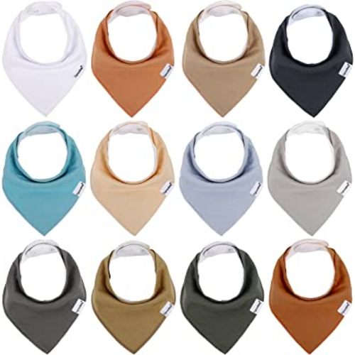 Baby Bibs for Boys & Girls,Baby Bandana Drool Bibs for Teething and Drooling,Super Absorbent Cotton Baby Drool Bibs,12 Pack Solid Colors Bib Set