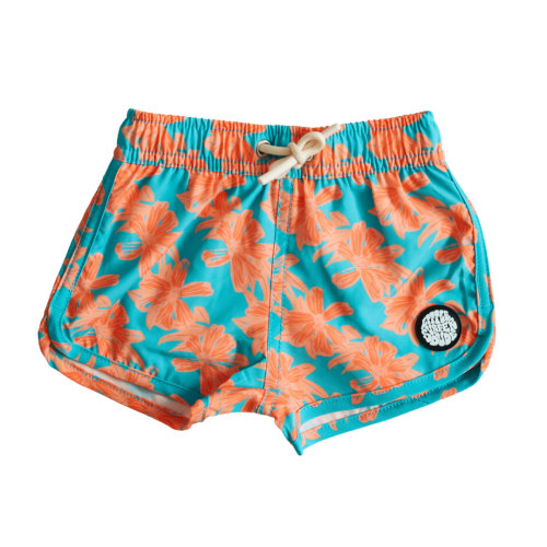 Light Blue + Orange Flower Swim Trunks
