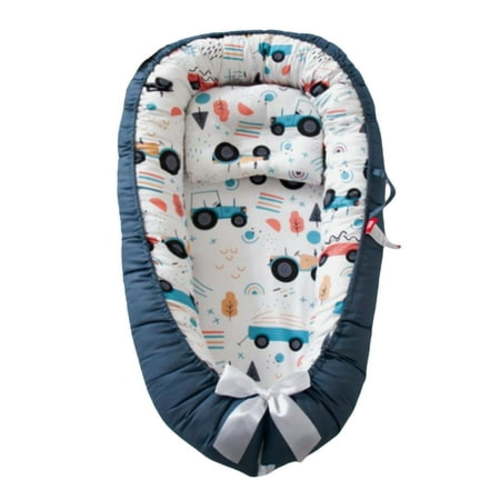 TheFound Baby Bed Foldable Washable Floral Print Baby Cot with Pillow