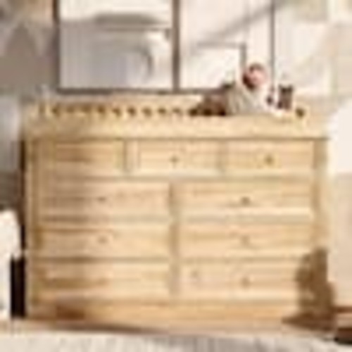 Kingdely Natural 9-Drawer 55.1 in. W 100% Solid Pine Wood Bedroom Dresser Nursery Changing Table with Ample Storage, Removable ZN-HS330182-01