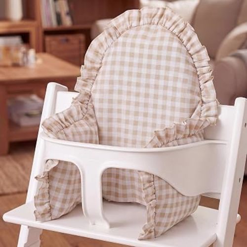 Novabright Beige Ruffle Baby Highchair Cushion for Resuable High Chair Cover for Babies Toddlers Inflatable Built-in Inflatable Cushions Waterproof Cover Pad for Restaurant (Checkered)