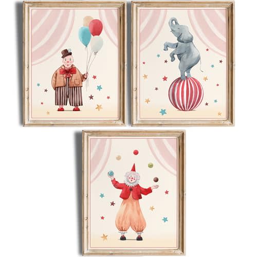 Circus Nursery Wall Art Prints (Set of 3) - Unframed - 8x10s | Delightful and Colorful Unframed 8x10 Inches Prints | Wall Art for Kids | Kids Room Décor | Classroom Décor | Bedroom Wall Décor