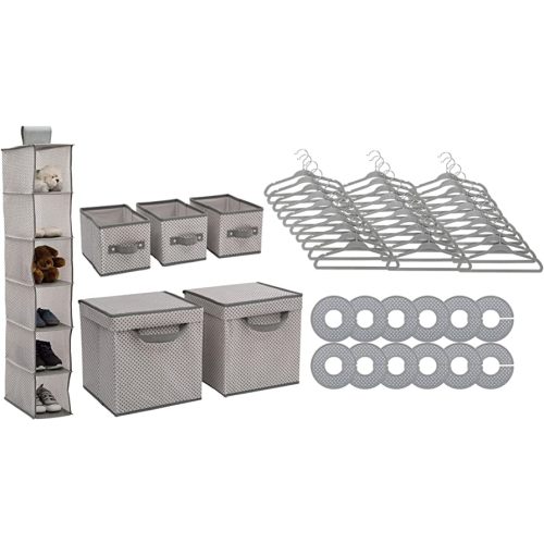 Delta Children Nursery Storage 48 Piece Set - Easy Storage/Organization Solution - Keeps Bedroom, Nursery & Closet Clean, Grey