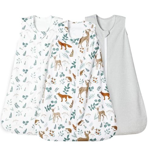 david's kids 3 Pack Micro Fleece Baby Sleep Sack 6-12 Months, Soft Baby Wearable Blankets with 2-Way Zipper, Comfy Sleeping Bags for Infant Newborn Boys Girls Neutral, Medium Size, Animal Forest