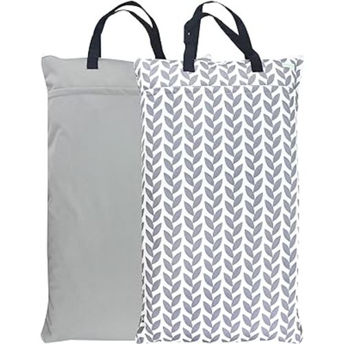 wegreeco Reusable Hanging Wet Dry Cloth Diaper Bag (Grey Leaf, Grey)