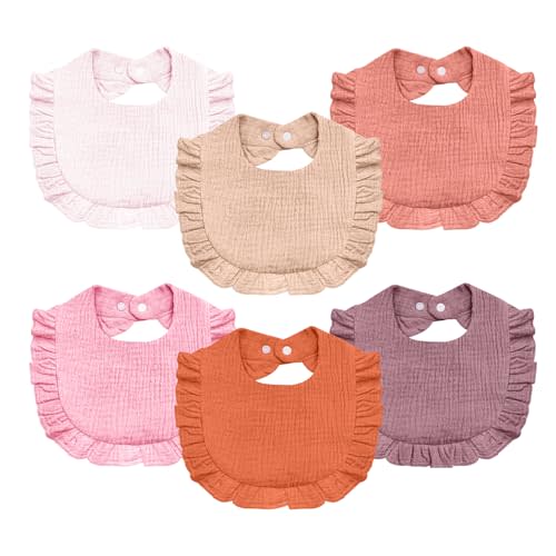 Baby Muslin Bibs,6 Pcs Drool Bandana Bibs for Baby Girl Drooling and Teething,Soft and Absorbent Cotton for Newborn