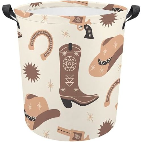 Boho Cowboy Boots Laundry Basket Western Laundry Hamper Clothes Toy Storage Bin Cowboy Decor