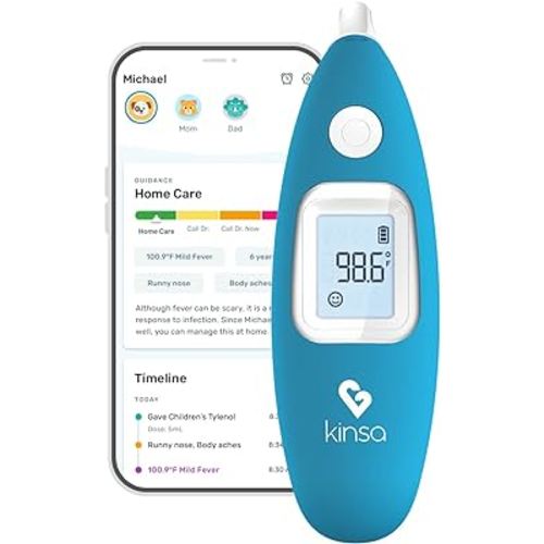 Kinsa Smart Ear Thermometer for Fever - Medical Infrared Termometro - FDA Cleared for Body Temperature Readings for All Ages - Connects to a Smartphone App to Track Symptoms and Get Illness Guidance